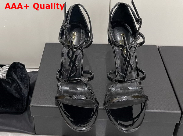 Saint Laurent Opyum Sandals in Black Patent Leather with Black Metal Replica