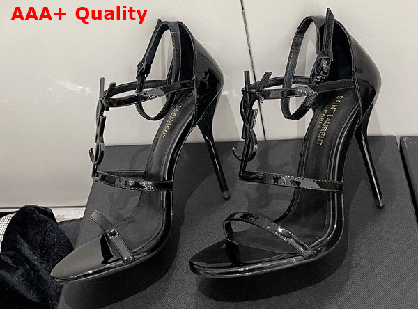 Saint Laurent Opyum Sandals in Black Patent Leather with Black Metal Replica