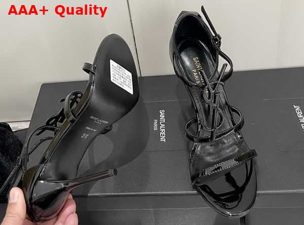 Saint Laurent Opyum Sandals in Black Patent Leather with Black Metal Replica