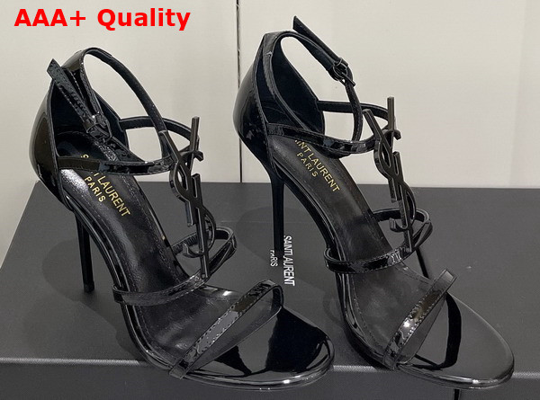 Saint Laurent Opyum Sandals in Black Patent Leather with Black Metal Replica