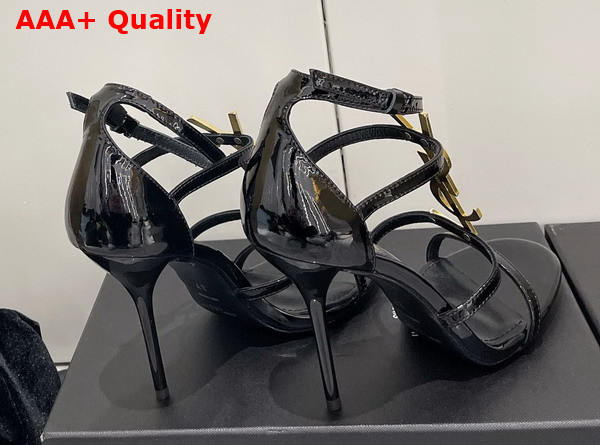 Saint Laurent Opyum Sandals in Black Patent Leather with Gold Tone Metal Replica