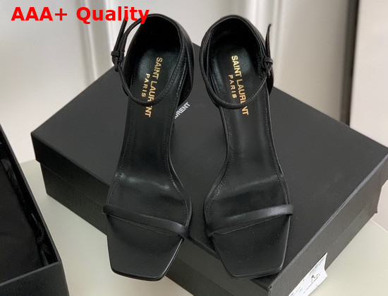 Saint Laurent Opyum Sandals in Black Smooth Leather with Black Heel Replica