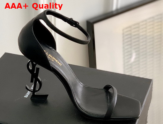 Saint Laurent Opyum Sandals in Black Smooth Leather with Black Heel Replica