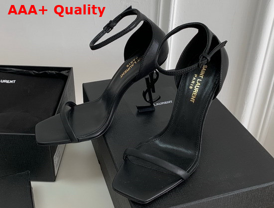 Saint Laurent Opyum Sandals in Black Smooth Leather with Black Heel Replica