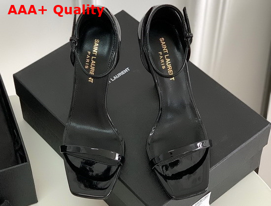 Saint Laurent Opyum Sandals in Patent Leather with Gold Tone Heel Black Replica