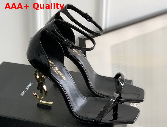 Saint Laurent Opyum Sandals in Patent Leather with Gold Tone Heel Black Replica