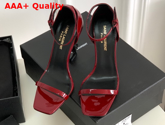 Saint Laurent Opyum Sandals in Patent Leather with Gold Tone Heel Burgundy Replica