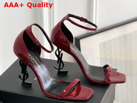 Saint Laurent Opyum Sandals in Patent Leather with Gold Tone Heel Burgundy Replica