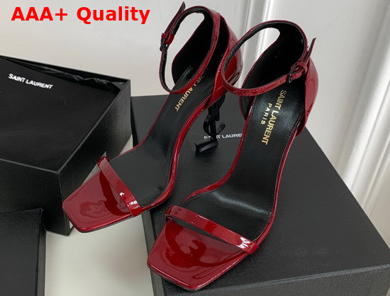 Saint Laurent Opyum Sandals in Patent Leather with Gold Tone Heel Burgundy Replica