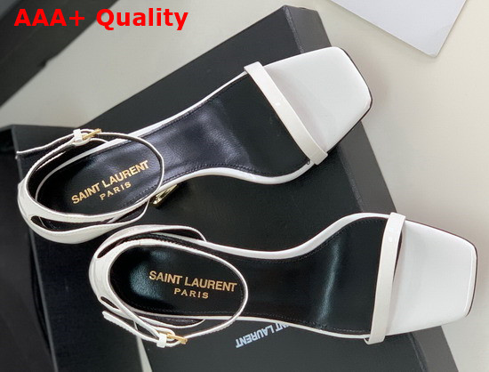 Saint Laurent Opyum Sandals in White Patent Leather with Gold Tone Heel Replica