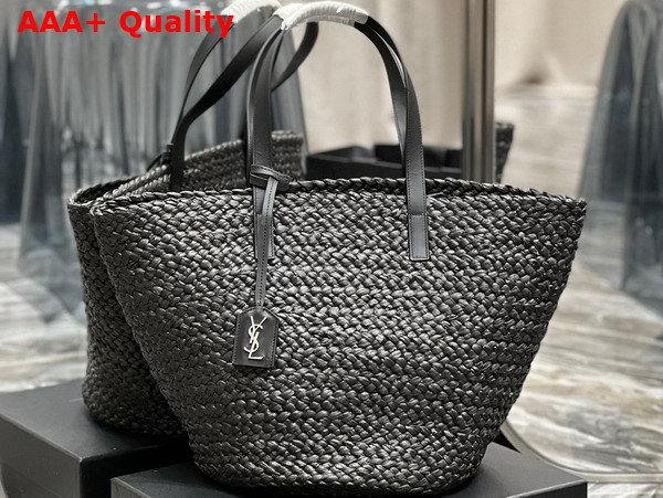 Saint Laurent Panier Medium Bag in Black Raffia Replica