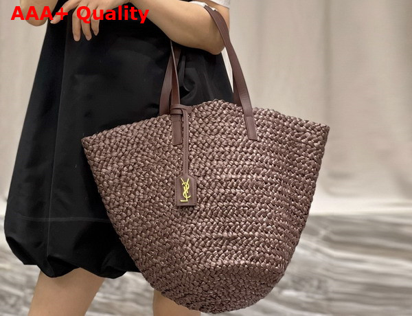 Saint Laurent Panier Medium Bag in Chocolate Raffia Replica