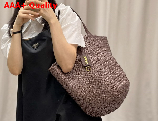 Saint Laurent Panier Medium Bag in Chocolate Raffia Replica