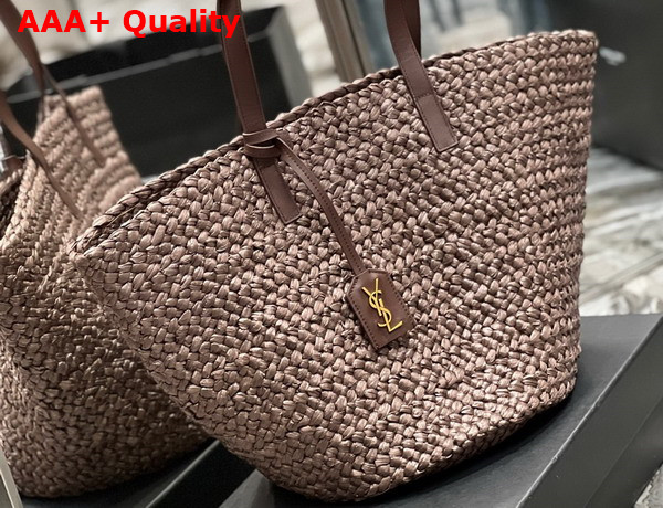 Saint Laurent Panier Medium Bag in Chocolate Raffia Replica