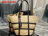 Saint Laurent Panier Medium Bag in Natural Raffia and Smooth Leather Naturel Replica