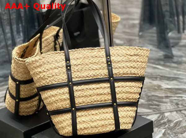 Saint Laurent Panier Medium Bag in Natural Raffia and Smooth Leather Naturel Replica