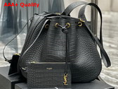 Saint Laurent Paris Vii Large Flat Hobo Bag in Black Crocodile Embossed Leather Replica