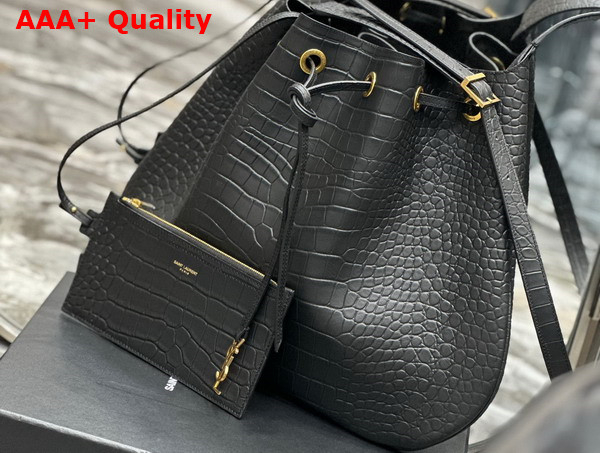 Saint Laurent Paris Vii Large Flat Hobo Bag in Black Crocodile Embossed Leather Replica