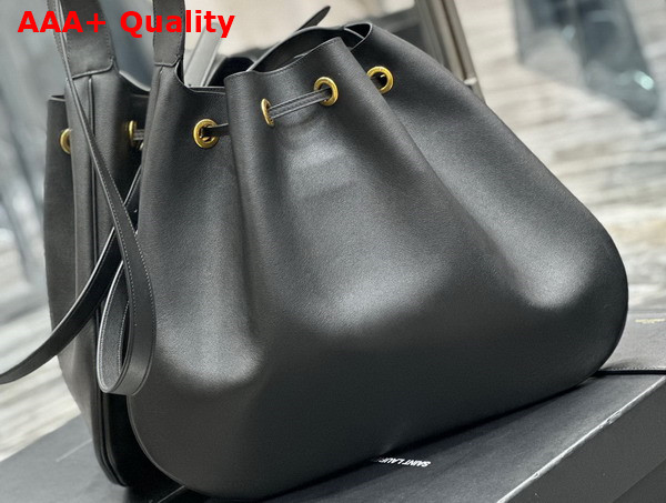 Saint Laurent Paris Vii Large Flat Hobo Bag in Black Smooth Leather Replica