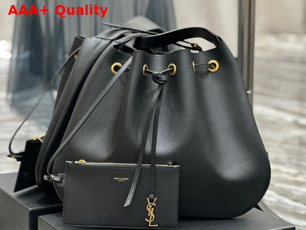 Saint Laurent Paris Vii Large Flat Hobo Bag in Black Smooth Leather Replica