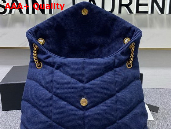 Saint Laurent Puffer Medium Bag in Canvas and Smooth Leather Marine Replica