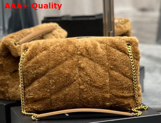 Saint Laurent Puffer Medium Bag in Merino Shearling and Lambskin Natural Brown Replica