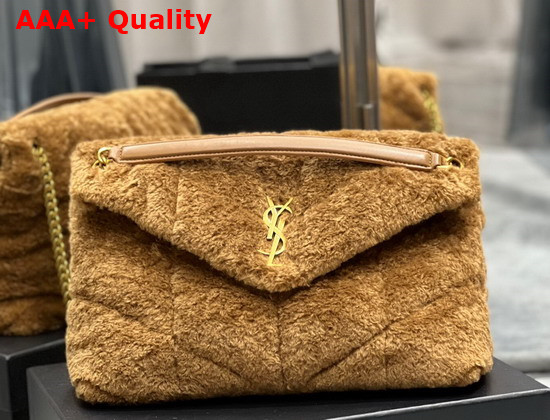 Saint Laurent Puffer Medium Bag in Merino Shearling and Lambskin Natural Brown Replica