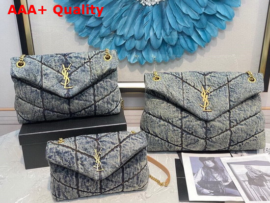 Saint Laurent Puffer Medium Bag in Quilted Vintage Denim and Suede Rodeo Blue Replica