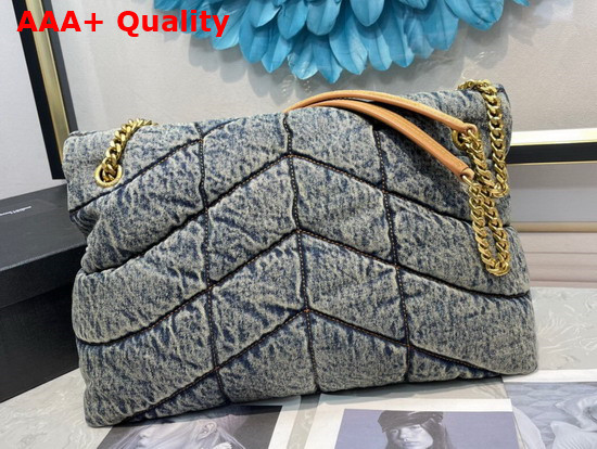 Saint Laurent Puffer Medium Bag in Quilted Vintage Denim and Suede Rodeo Blue Replica