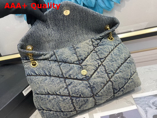 Saint Laurent Puffer Medium Bag in Quilted Vintage Denim and Suede Rodeo Blue Replica