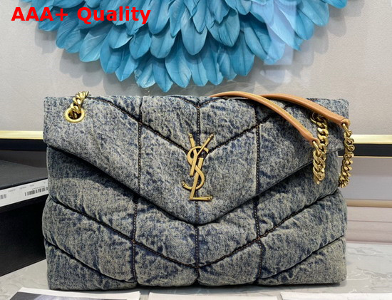 Saint Laurent Puffer Medium Bag in Quilted Vintage Denim and Suede Rodeo Blue Replica