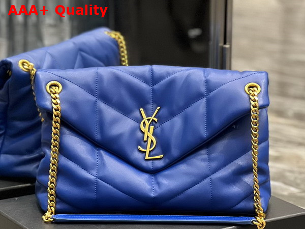 Saint Laurent Puffer Medium Chain Bag in Blue Quilted Lambskin Replica