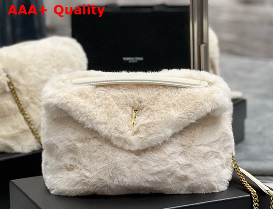 Saint Laurent Puffer Small Bag in Beige Merino Shearling and Lambskin Replica