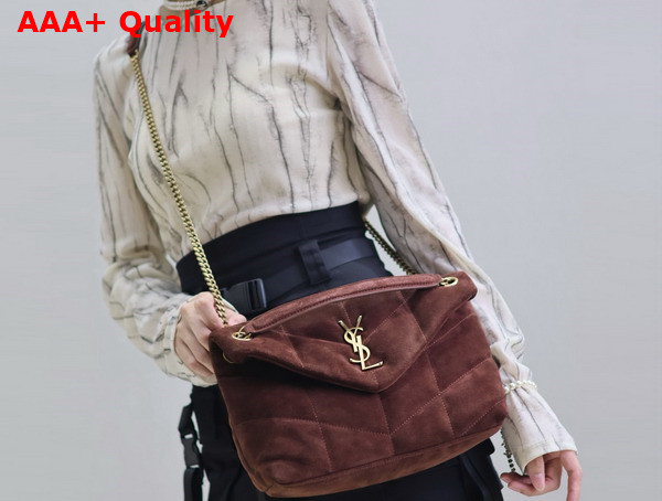 Saint Laurent Puffer Small Bag in Brown Suede Replica