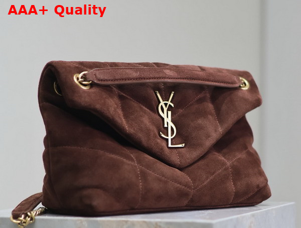 Saint Laurent Puffer Small Bag in Brown Suede Replica