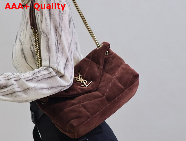 Saint Laurent Puffer Small Bag in Brown Suede Replica