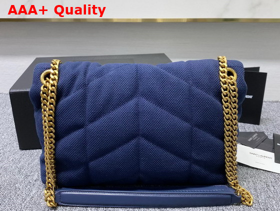 Saint Laurent Puffer Small Bag in Canvas and Smooth Leather Marine Replica