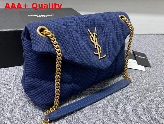 Saint Laurent Puffer Small Bag in Canvas and Smooth Leather Marine Replica