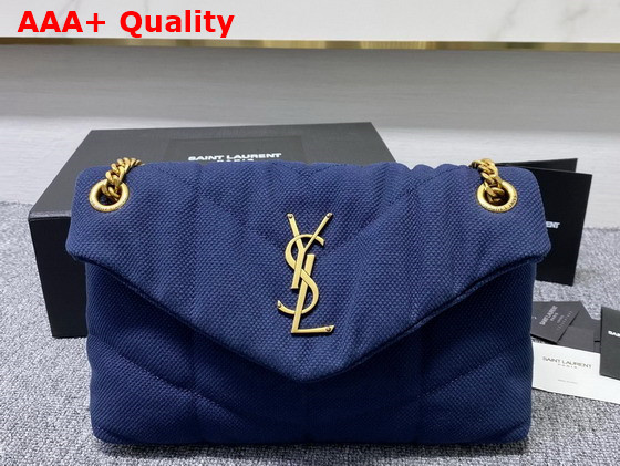 Saint Laurent Puffer Small Bag in Canvas and Smooth Leather Marine Replica