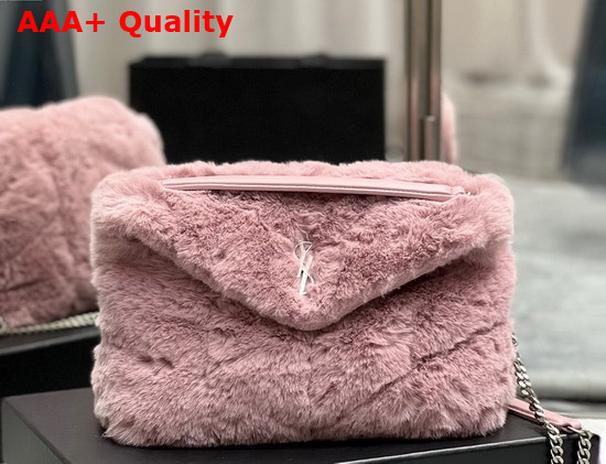 Saint Laurent Puffer Small Bag in Merino Shearling and Lambskin Pink Replica