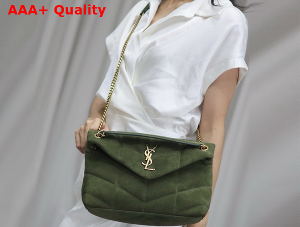 Saint Laurent Puffer Small Bag in Olive Suede Leather Replica