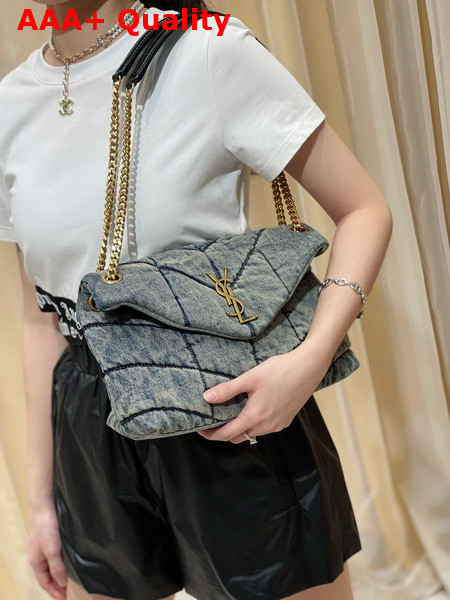 Saint Laurent Puffer Small Bag in Quilted Vintage Denim and Calfskin Replica