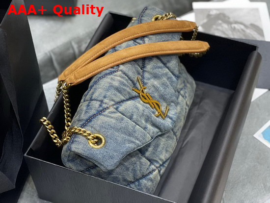 Saint Laurent Puffer Small Bag in Quilted Vintage Denim and Suede Rodeo Blue Replica