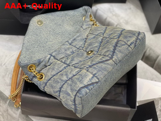 Saint Laurent Puffer Small Bag in Quilted Vintage Denim and Suede Rodeo Blue Replica