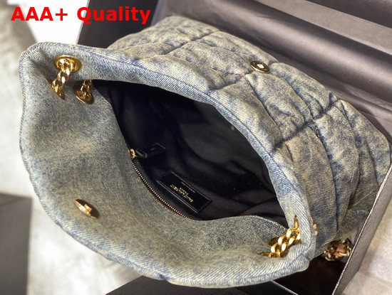 Saint Laurent Puffer Small Bag in Quilted Vintage Denim and Suede Rodeo Blue Replica