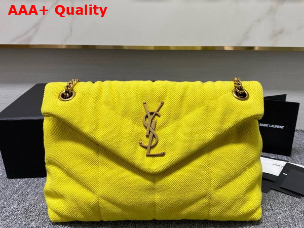 Saint Laurent Puffer Small Chain Bag in Canvas and Smooth Leather Jaune Citron Replica