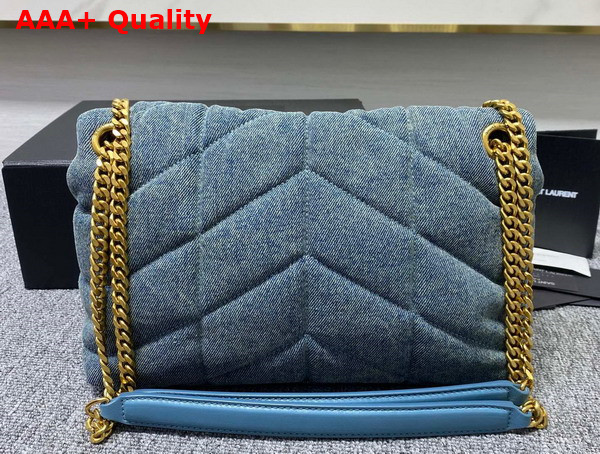 Saint Laurent Puffer Small Chain Bag in Canvas and Smooth Leather Light Blue Replica