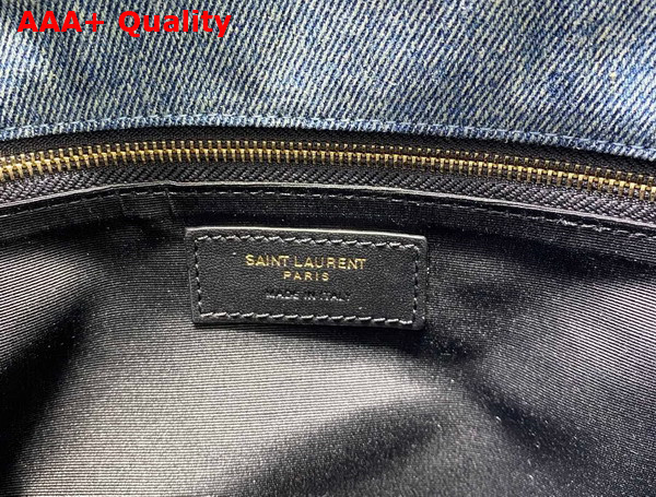 Saint Laurent Puffer Small Chain Bag in Canvas and Smooth Leather Light Blue Replica