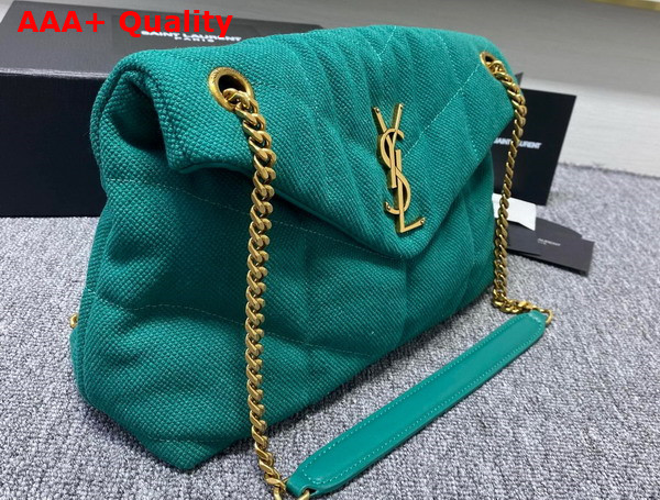 Saint Laurent Puffer Small Chain Bag in Green Canvas and Smooth Leather Replica