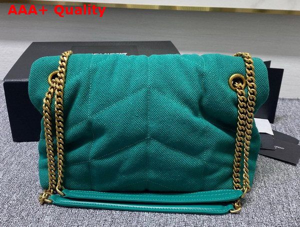 Saint Laurent Puffer Small Chain Bag in Green Canvas and Smooth Leather Replica